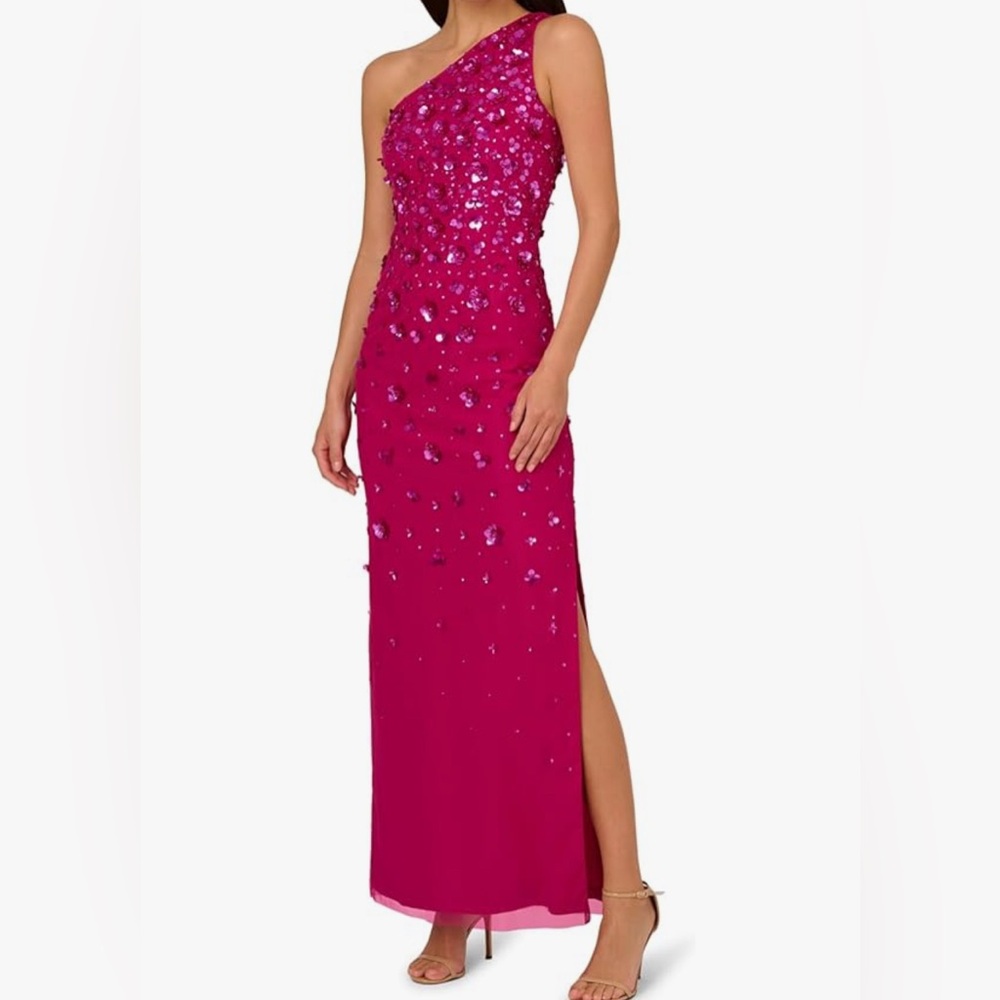 Adrianna Papell Women's ONE Shoulder Beaded Gown, Hot Orchid